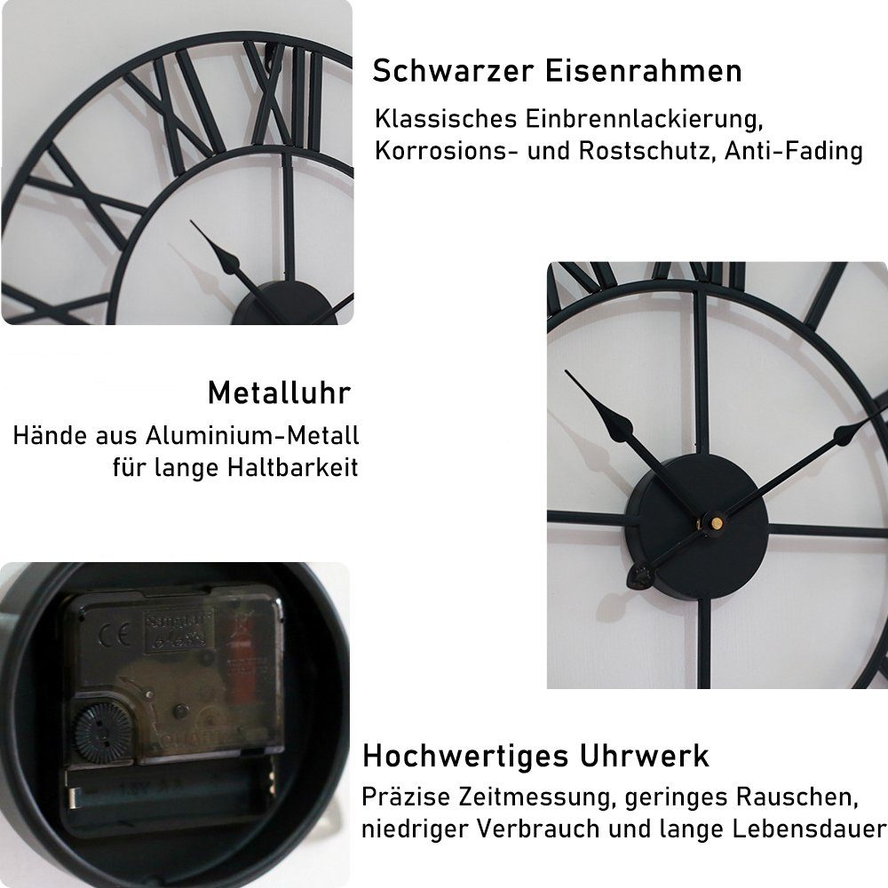 zggzerg Wanduhr Große Metall Wanduhr Leise Ohne Tickgeräusche Batteriebetriebe Wanduhr