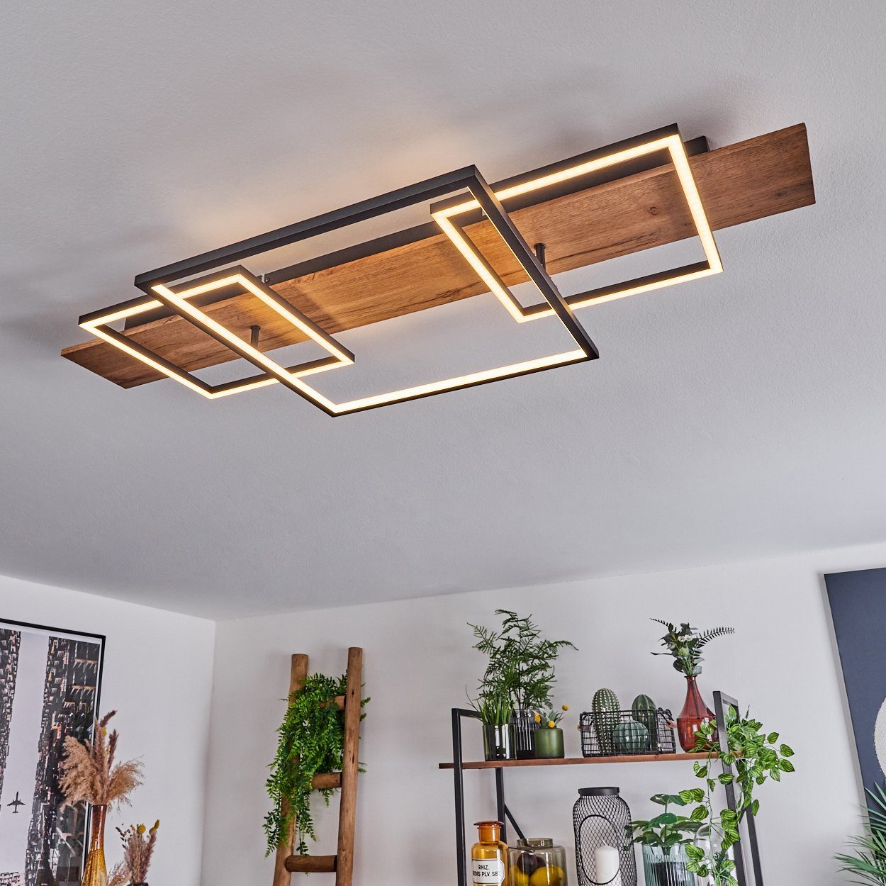 hofstein Deckenleuchte Palermo dimmbare Deckenlampe aus Metall/Holz, 3000 Kelvin