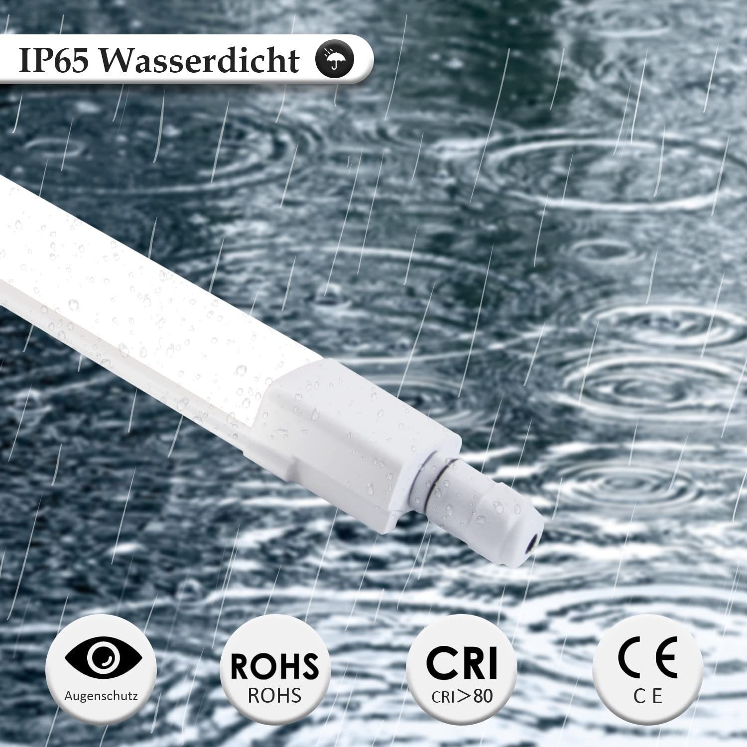 ZMH Deckenleuchte IP65 Wasserfest Leuchtstoffröhre 120cm, LED fest integriert, Kaltweiß