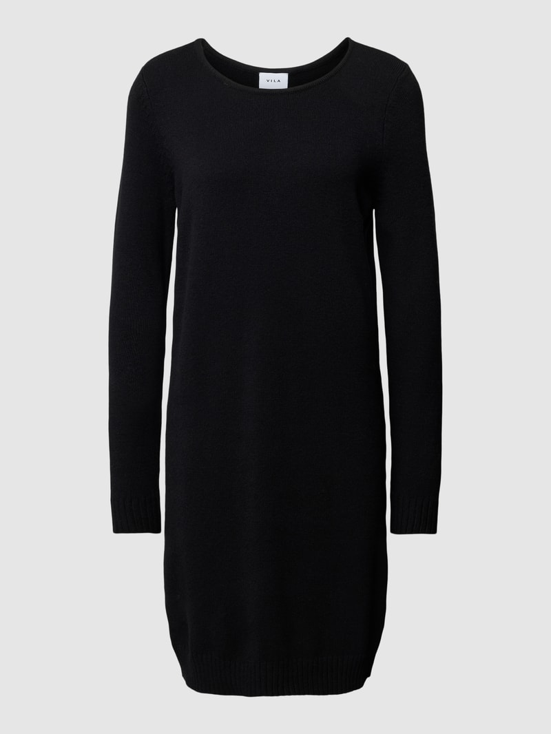 Strickkleid mit Rundhalsausschnitt in unifarbenem Design in schwarz