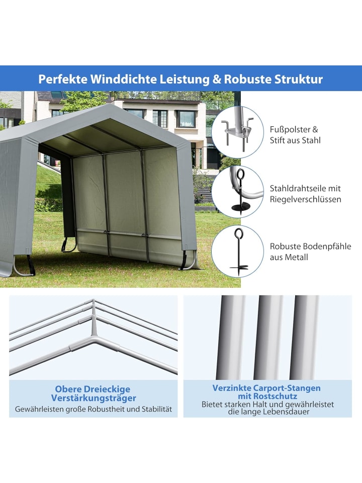 COSTWAY Garagenzelt Carport 490x290x245cm in Grau günstig kaufen onesize
