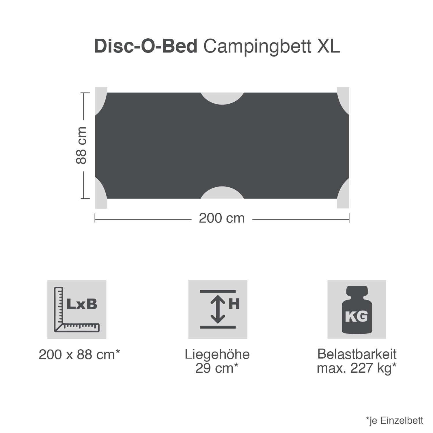 Campingbett Disc-O-Bed XL mit Seitentaschen
