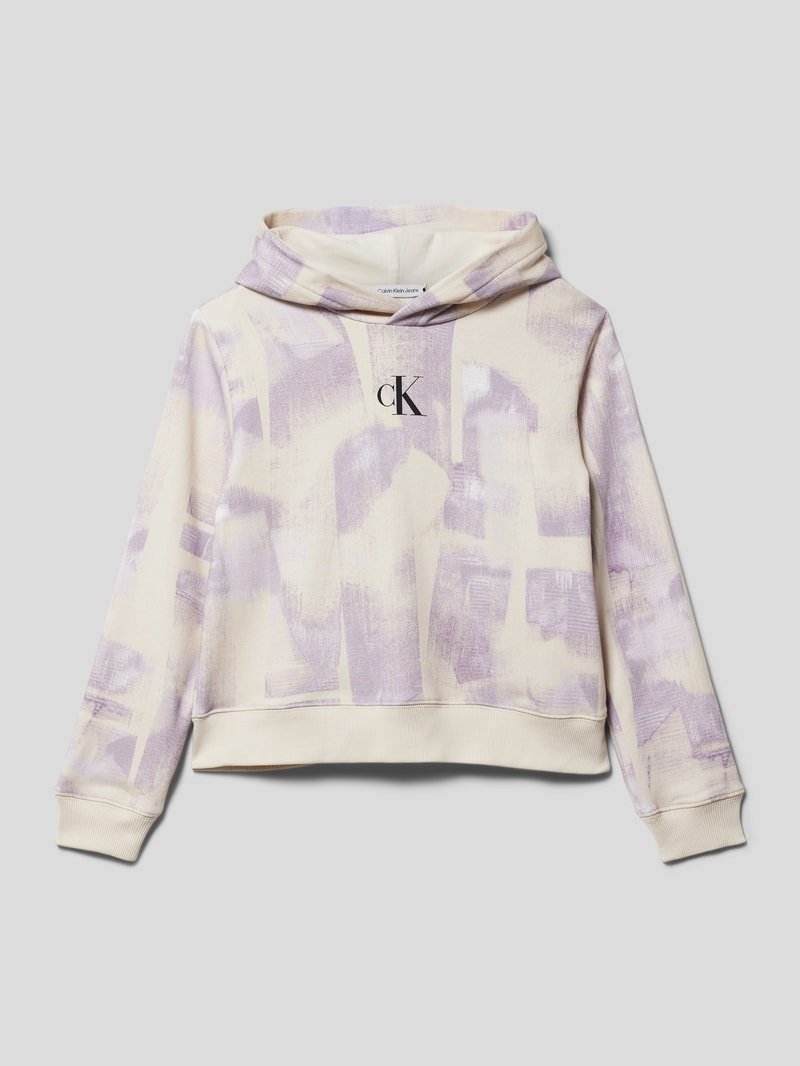Hoodie mit Allover-Muster in ecru