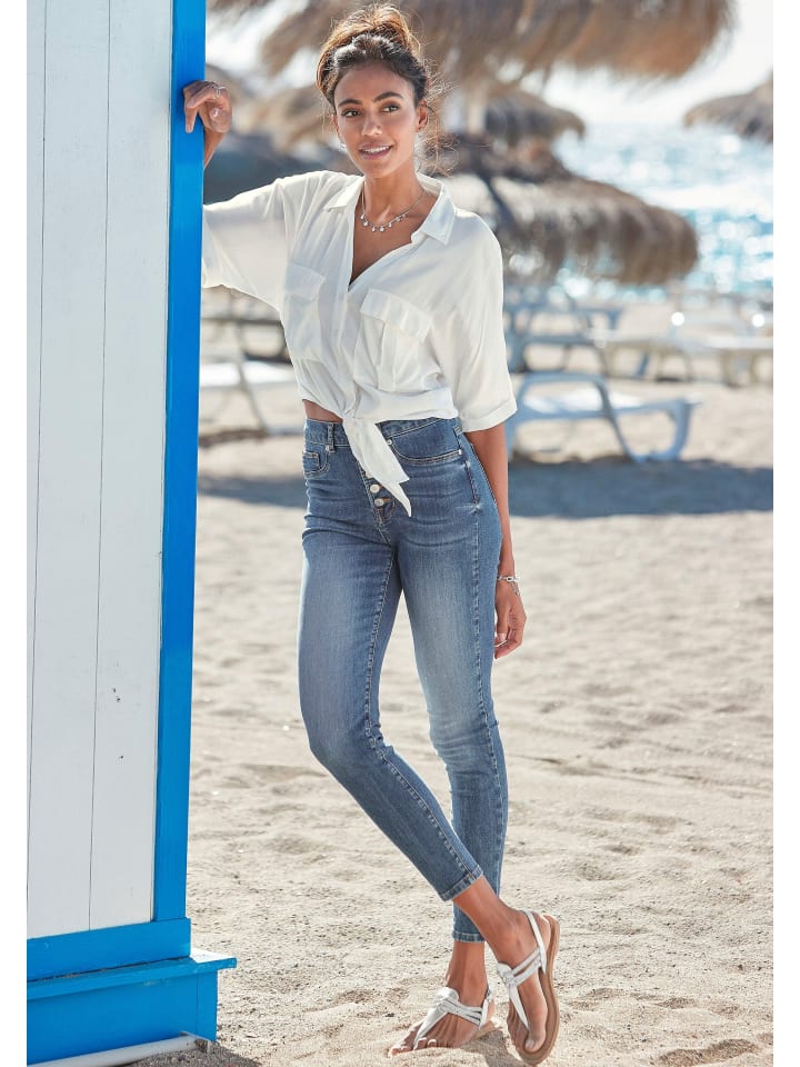 LASCANA High-waist-Jeans in blue-washed günstig kaufen
