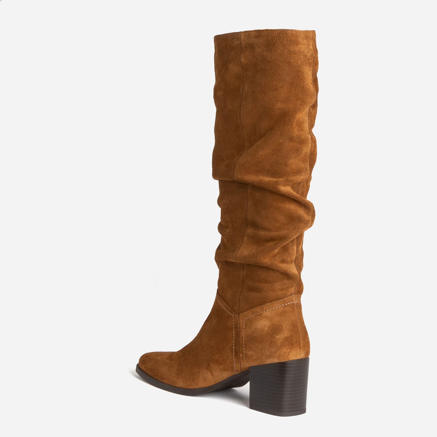 Botte TEXTO camel en cuir velours à tige plissée