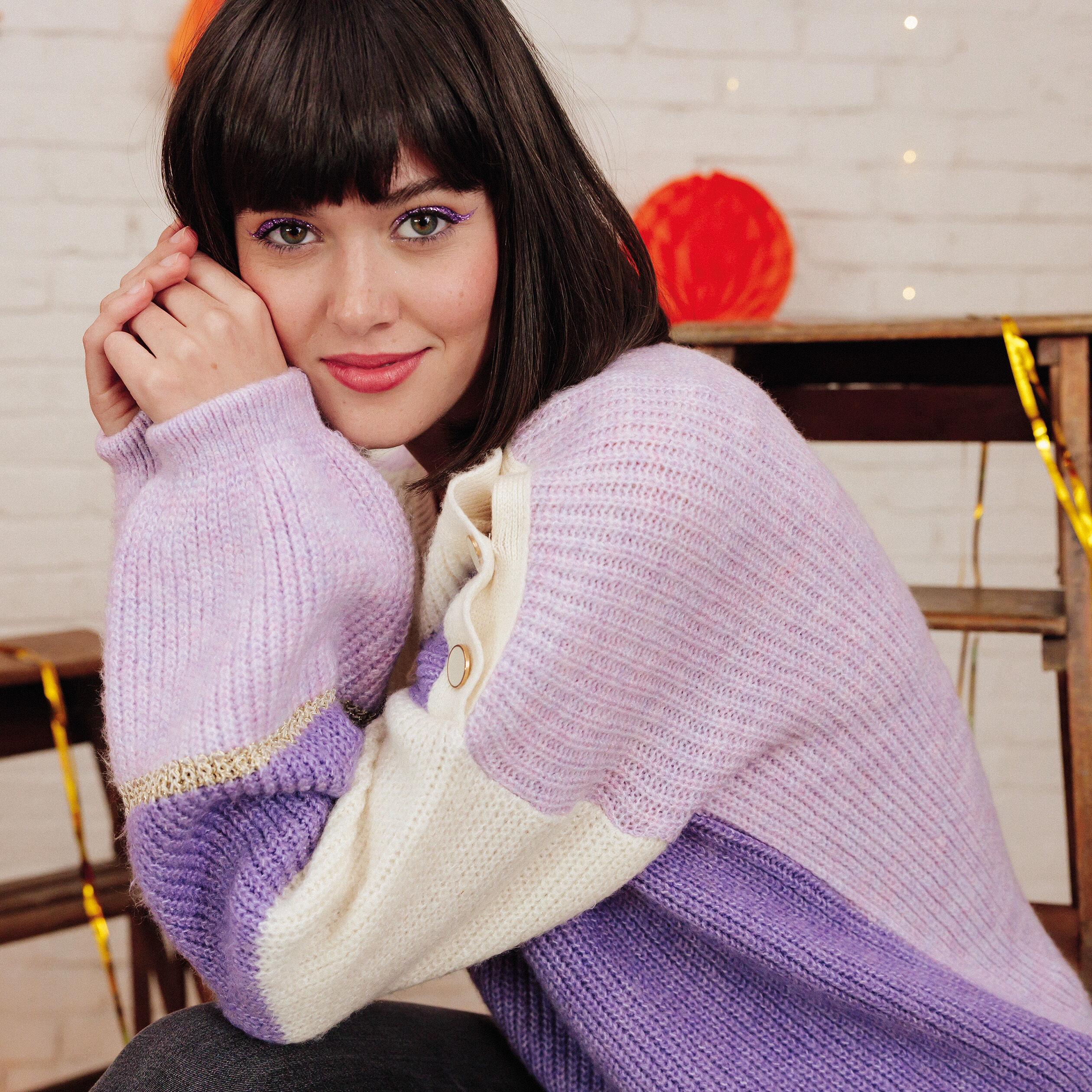 Pull avec boutons violet clair femme | Cache Cache