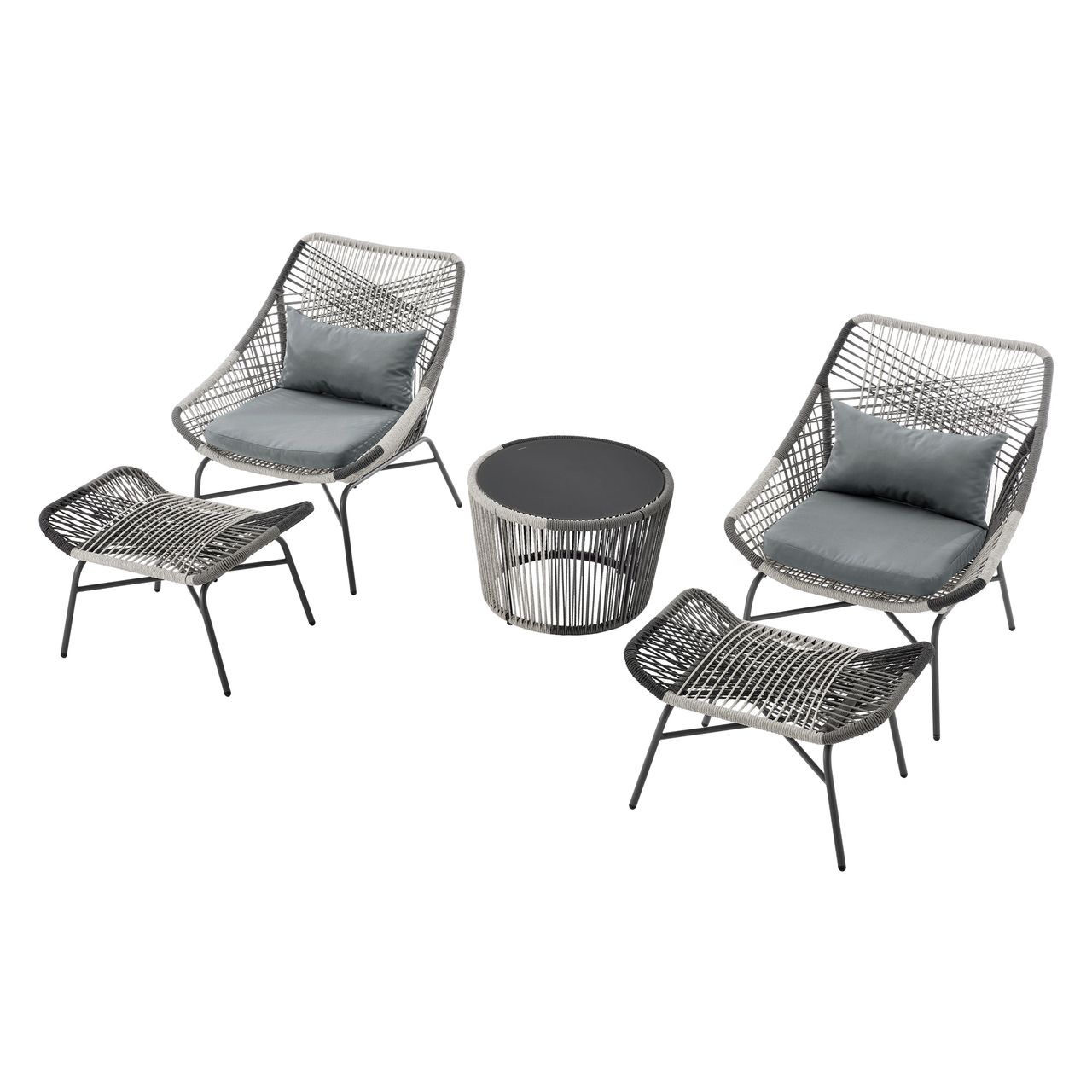 Happy Home Happy Home 5 tlg. Garten Set HGS56-DGR weißes und schwarzes Rattan mit Sitzkissen in dunkelgrau