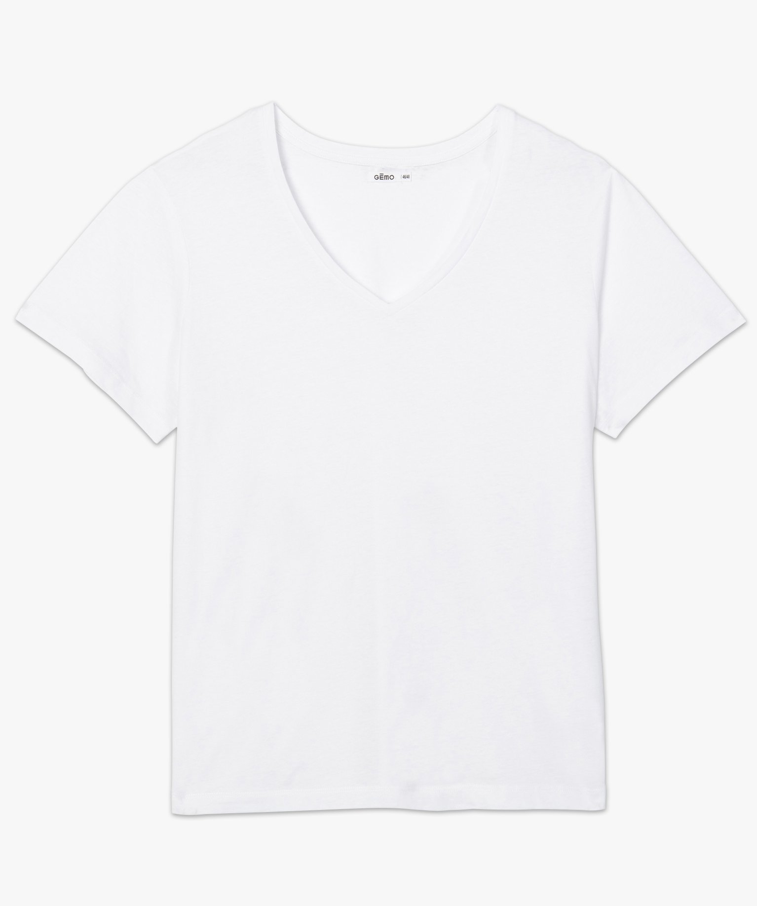 Tee-shirt femme grande taille à manches courtes et col V blanc | GEMO