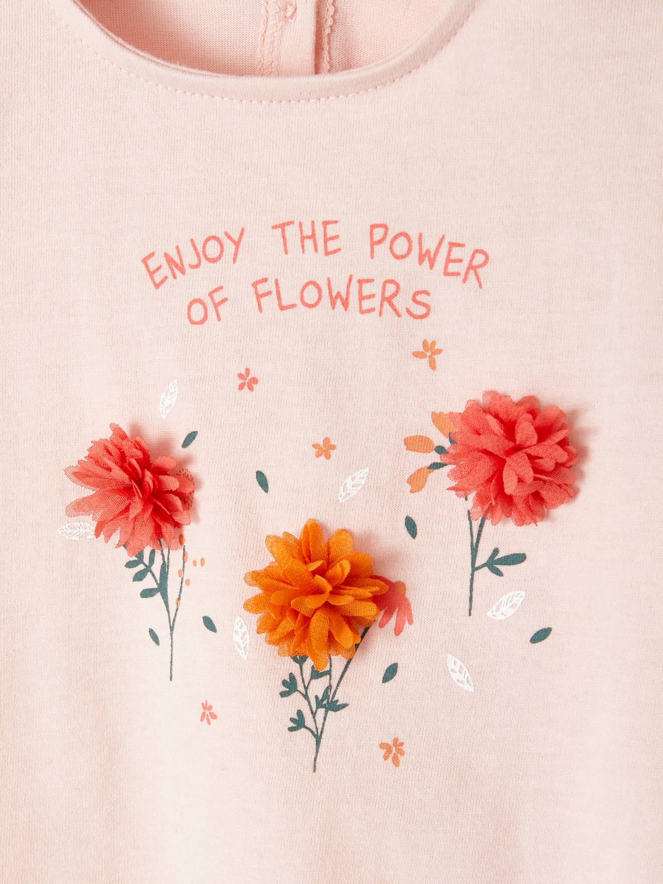 Vertbaudet Mädchen Baby T-Shirt, 3D-Blumen Oeko-Tex - wollweiß