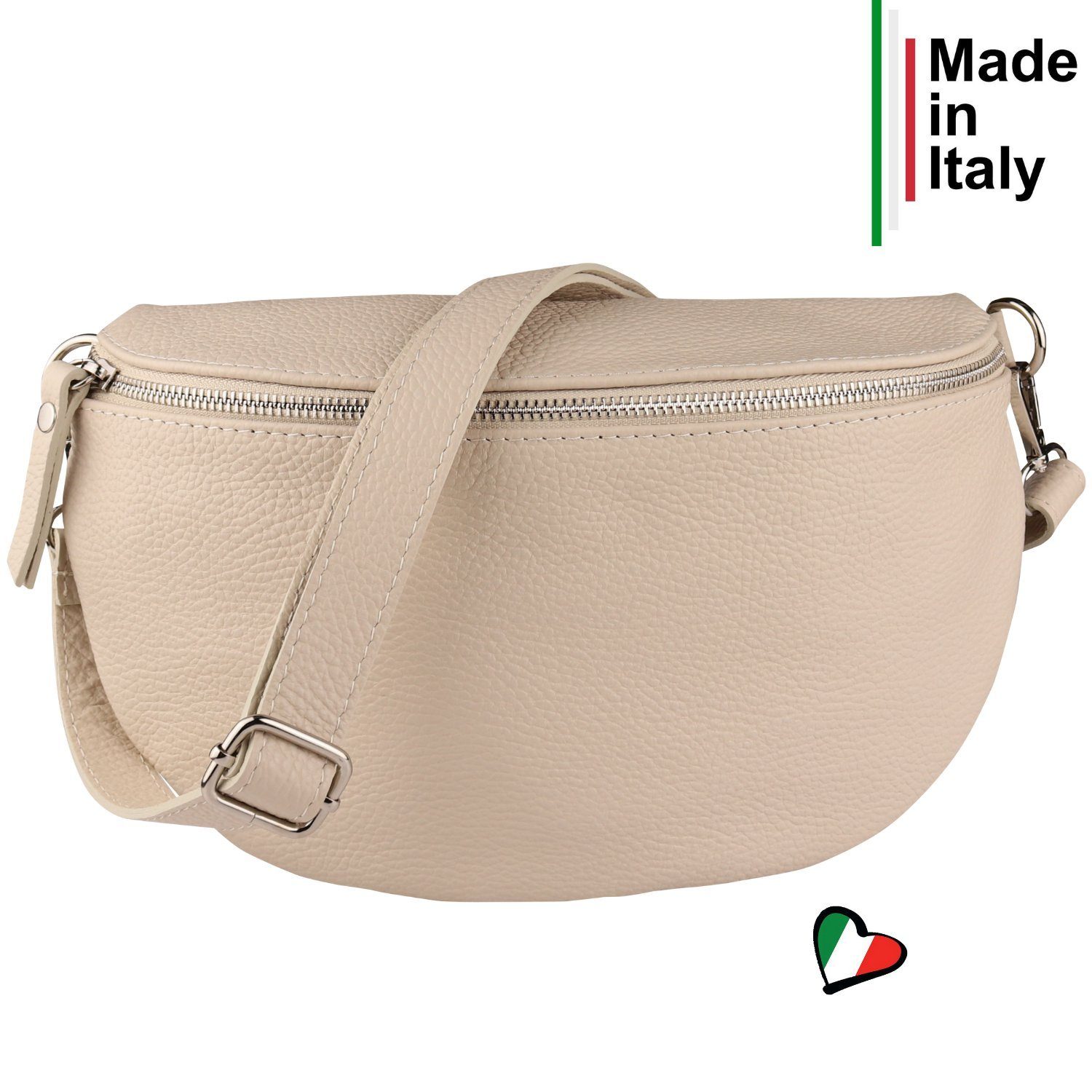 MIRROSI Bauchtasche Damen, Echtleder, Made in Italy, Umhängetasche, Brusttasche, (Schultertasche für jeden Anlass (1 Tasche & 2 Gurte), Crossbody Bag, Beige, gemusterten& verstellbaren Schulterriemen