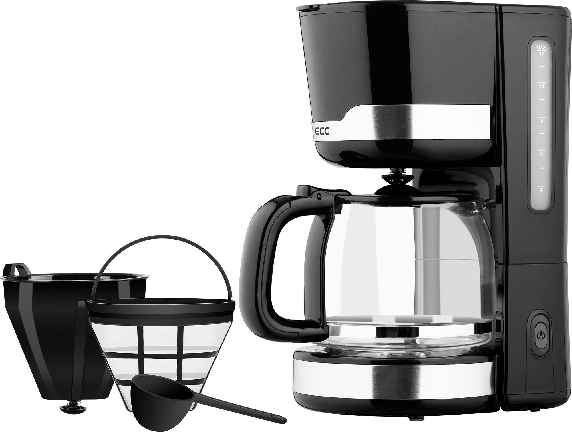 ECG Filterkaffeemaschine KP 2115, 1,5l Kaffeekanne, Permanentfilter, bis zu 12 Tassen Kaffee, Herausnehmbarer, waschbarer Nylonfilter