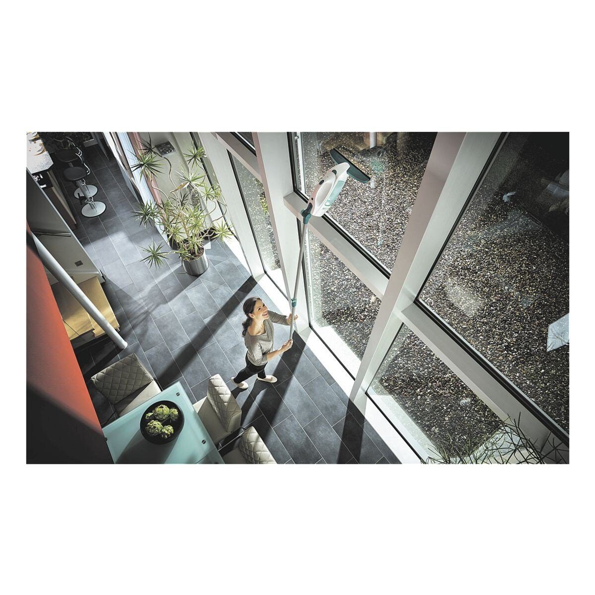 Leifheit Akku-Fenstersauger Dry & Clean, Komplett-Set mit Stiel und Einwascher