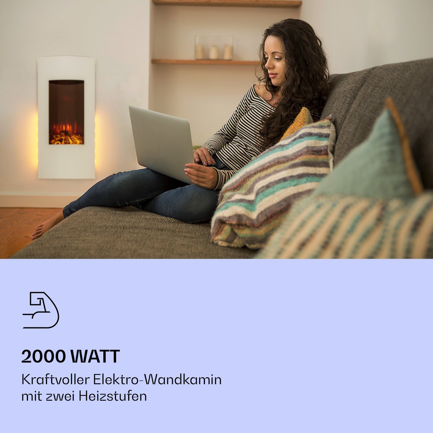 Klarstein Elektrokamin Lamington, elektrischer Kamin Heizfunktion elektrischer Kaminofen Elektrokamin