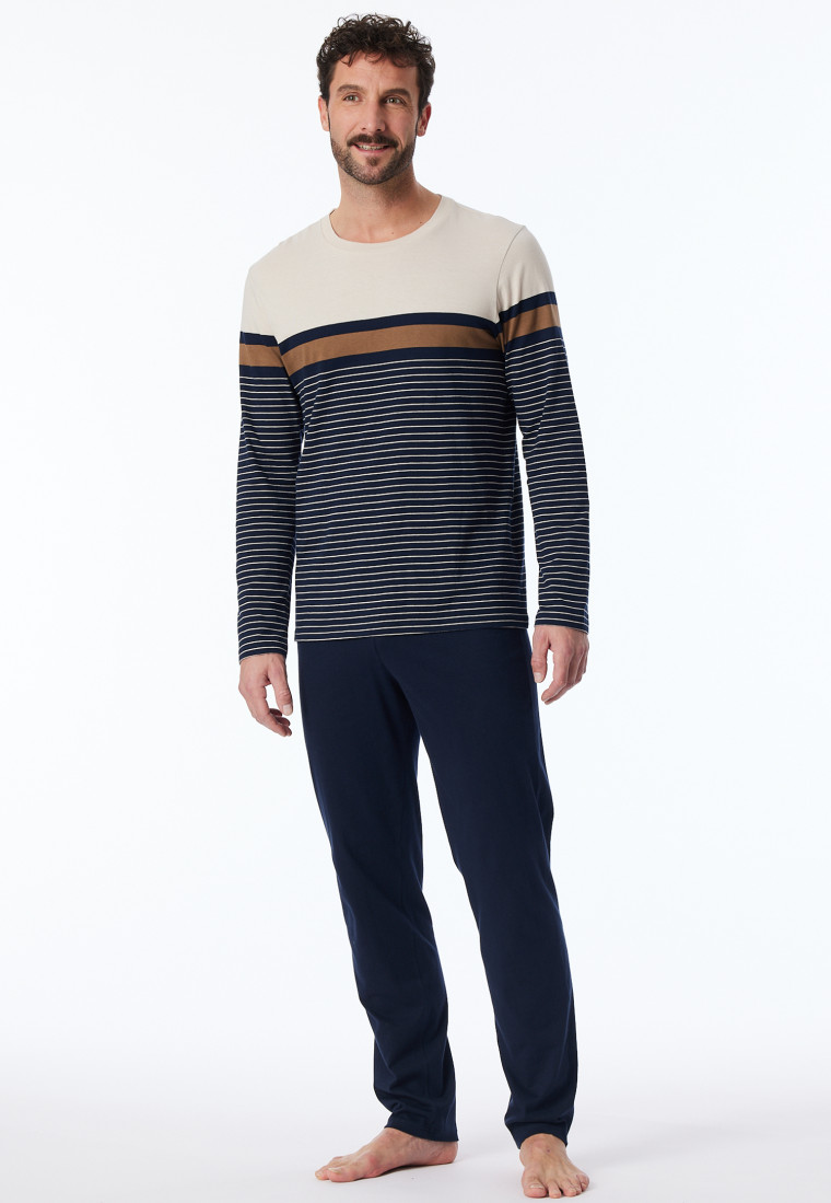 Schlafanzug lang Streifen nachtblau - Casual Nightwear