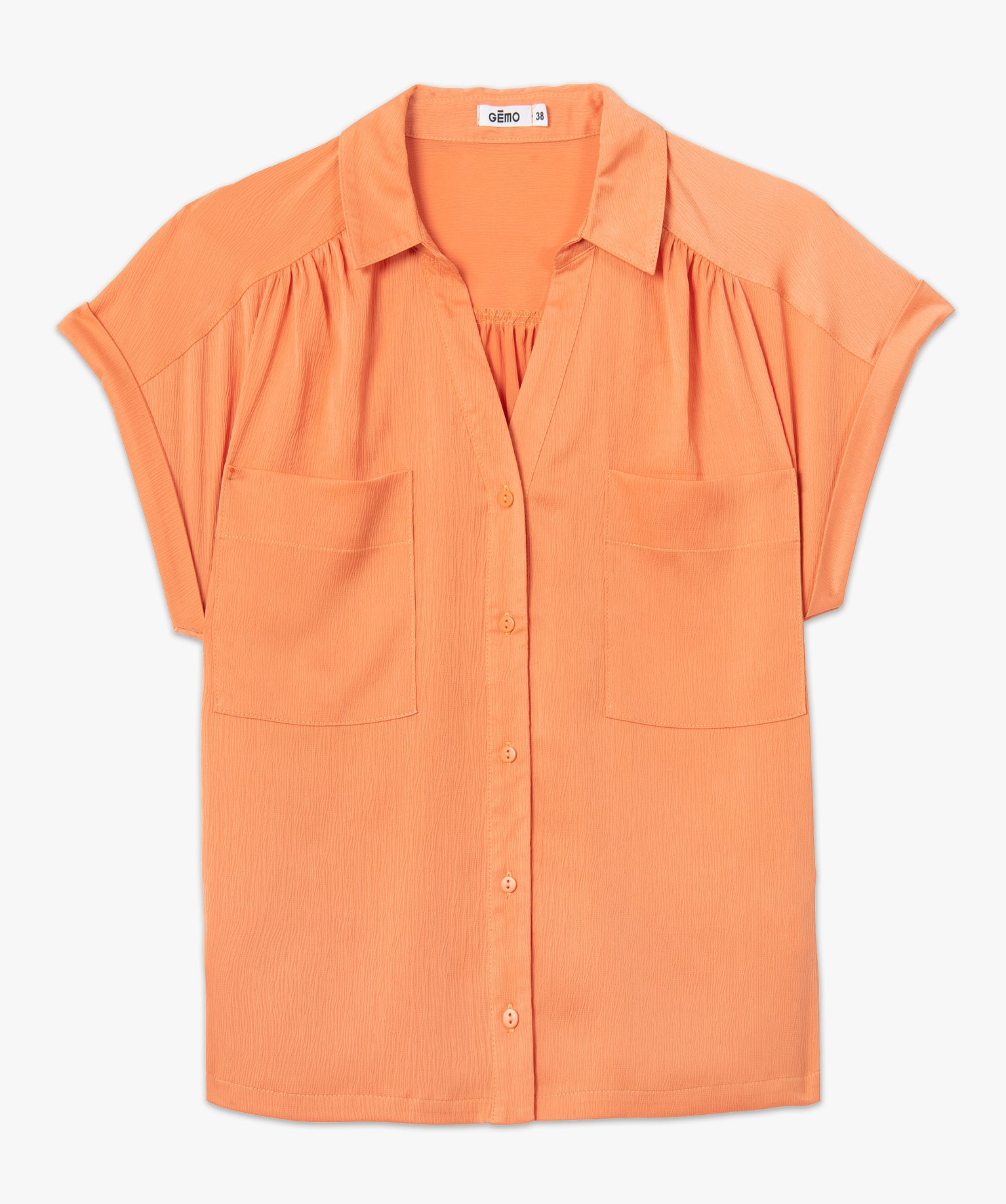Chemise femme à manches courtes en matière satinée orange | GEMO