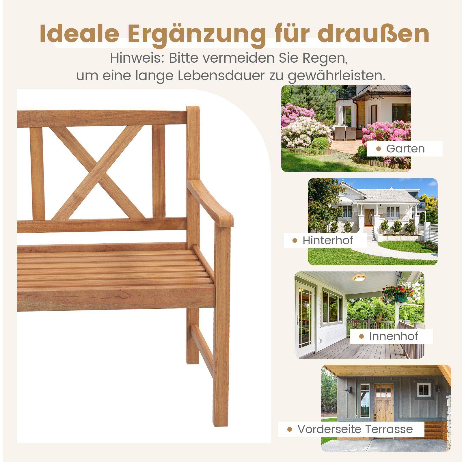 COSTWAY Gartenbank, für 2 bis 3 Personen, aus Akazienholz, bis 360kg