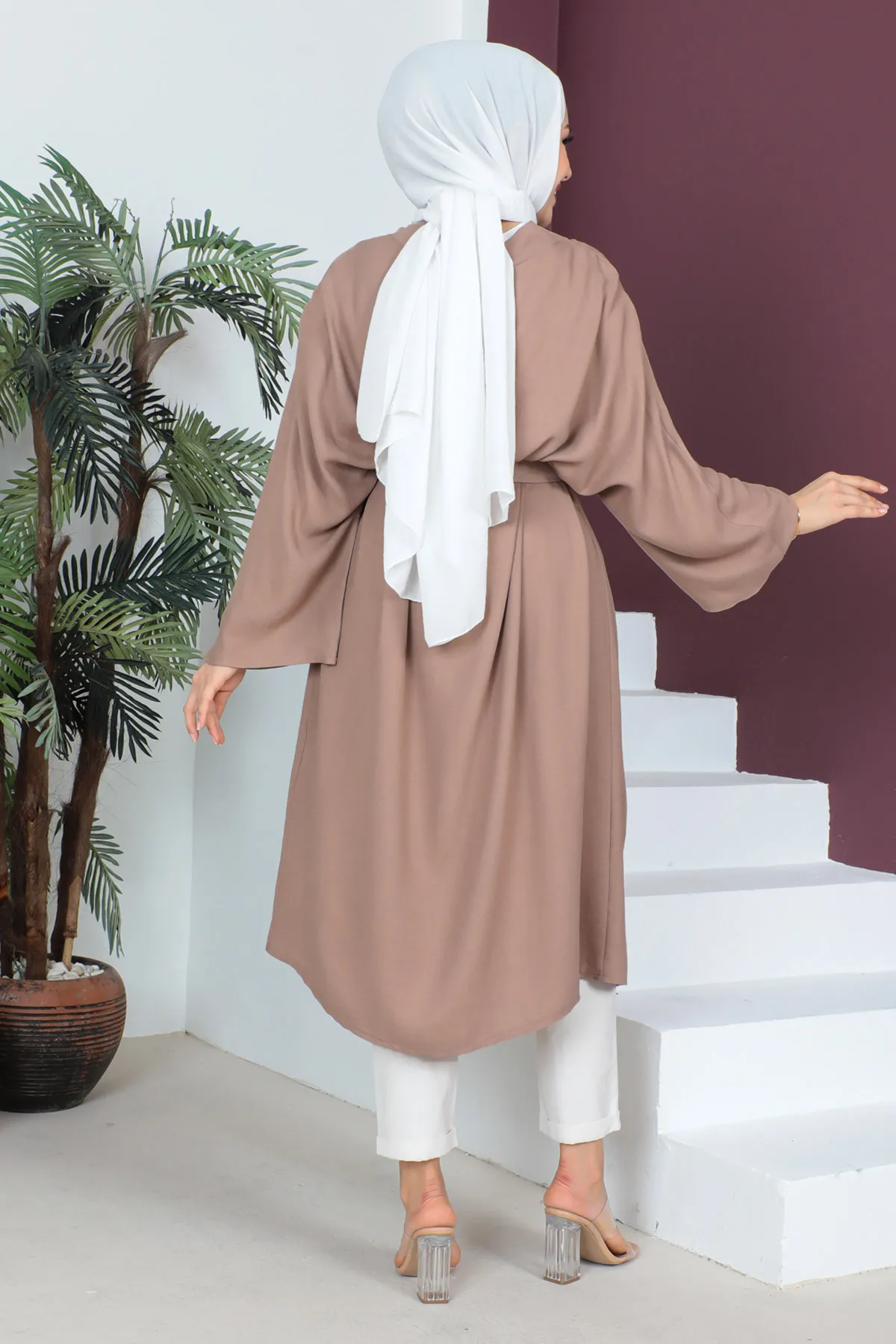 Tesettür Dünyası  Kimono mit Taillengürtel TSD230513 Nerz