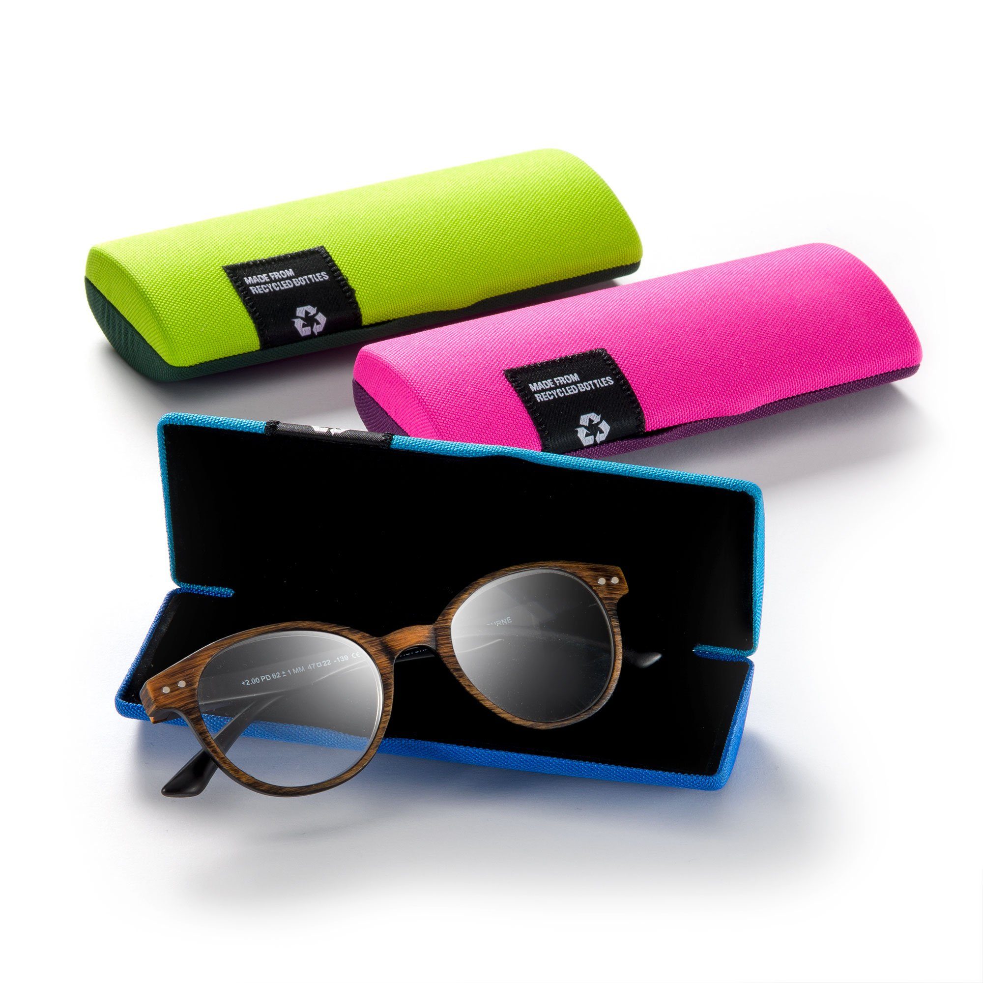 FEFI Brillenetui Hardcase zweifarbig mit Stoffbezug aus recycelten PET-Flaschen, Set aus 1 Etui + hochwertigem Mikrofasertuch