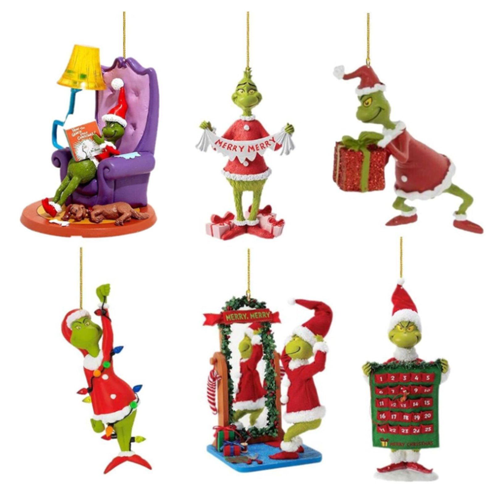 farfi Dekohänger 6 Stück Grinch Acryl-Hängeanhänger mit klarem Druckmuster