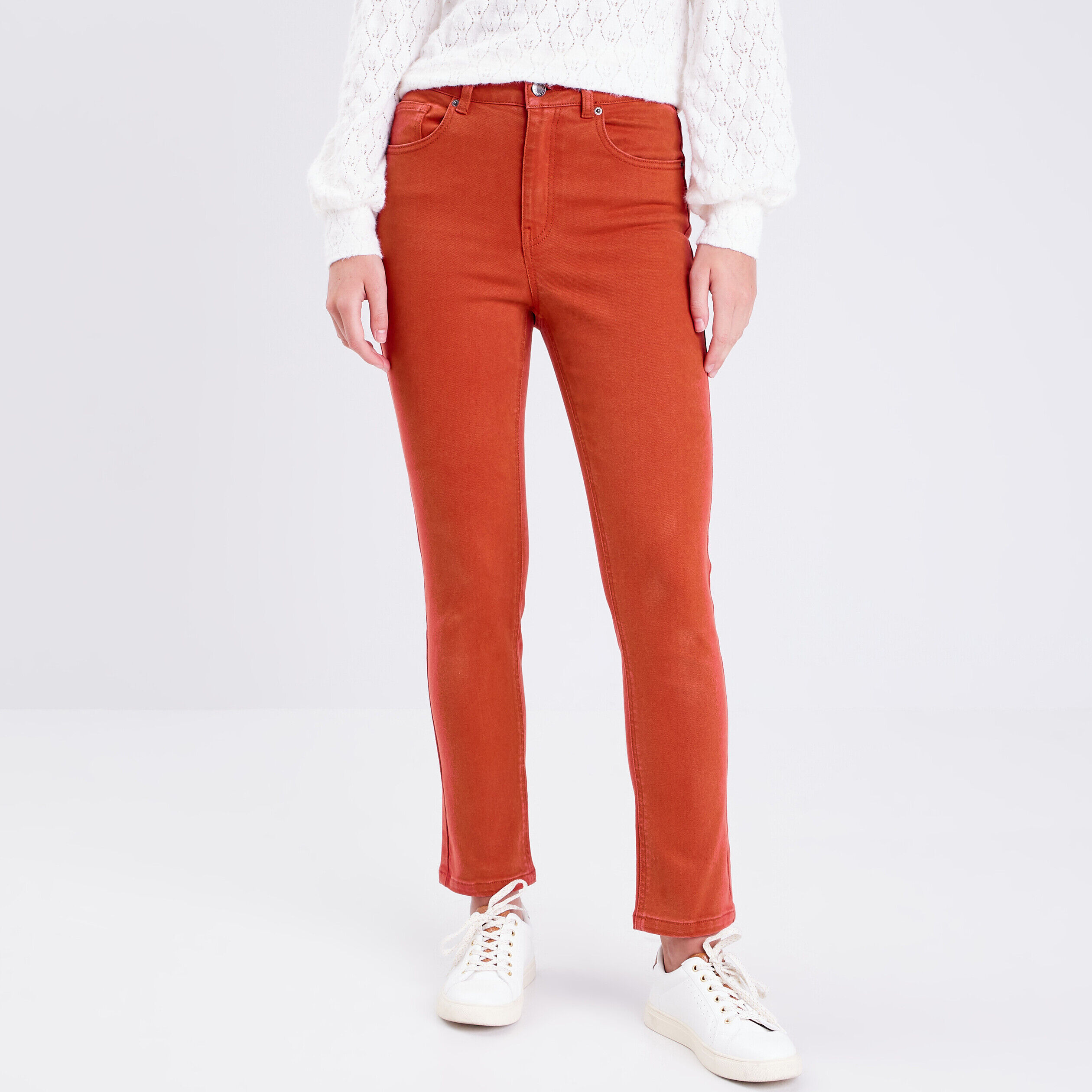 Pantalon slim taille haute orange foncé femme | Cache Cache