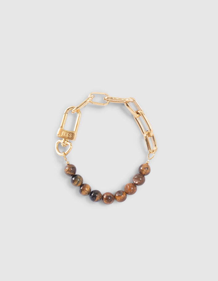 Bracelet marron oeil de tigre et maille trombone Femme
