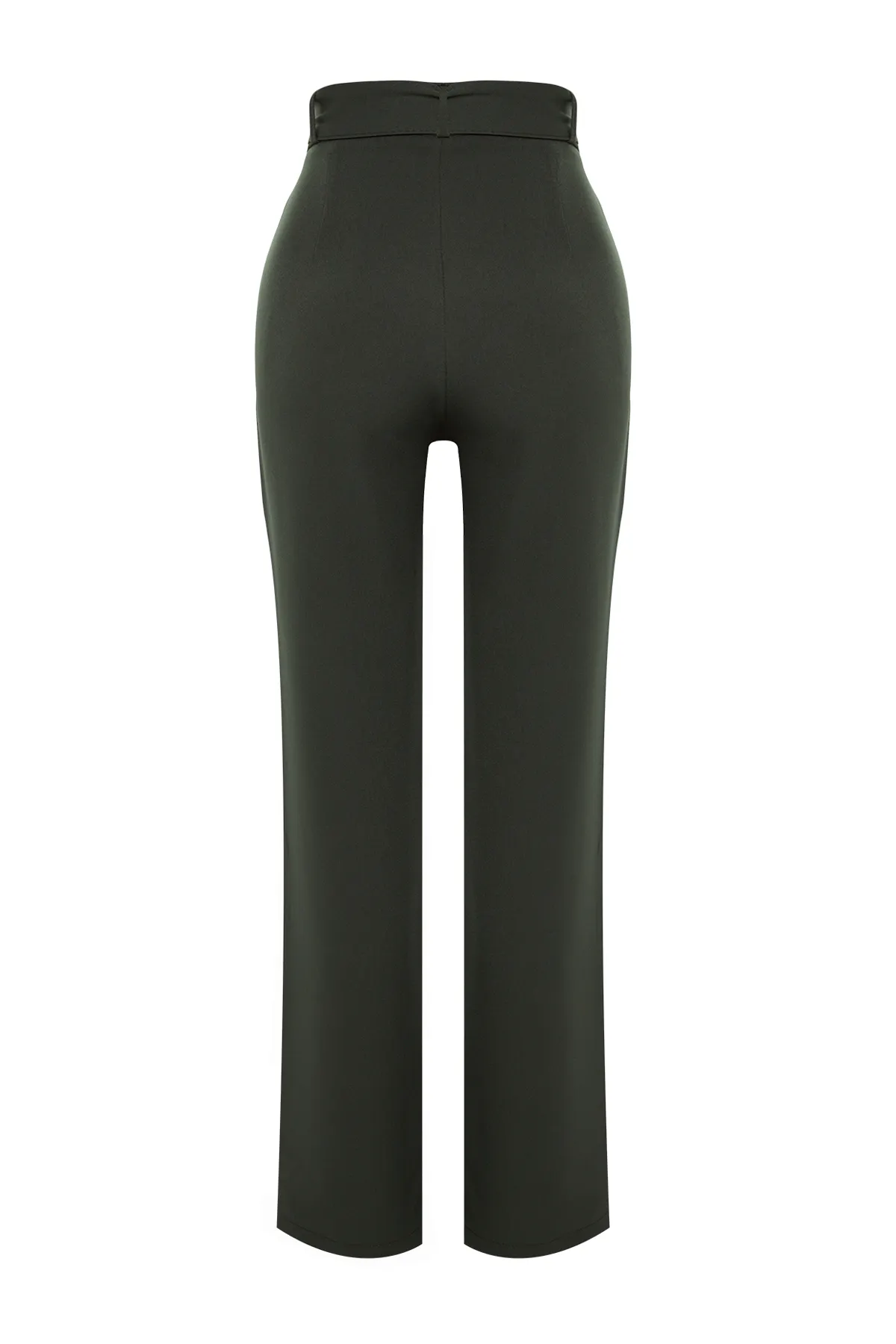 Trendyol Collection  Dunkelkhakifarbene, gerade geschnittene Webhose mit Gürtel TWOSS21PL0104