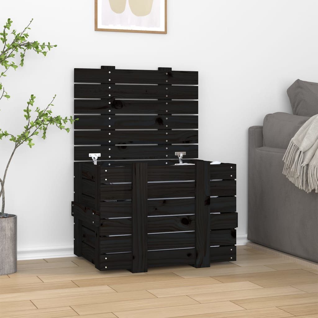 vidaXL Aufbewahrungsbox Truhe Schwarz 58x40,5x42 cm Massivholz Kiefer (1 St)
