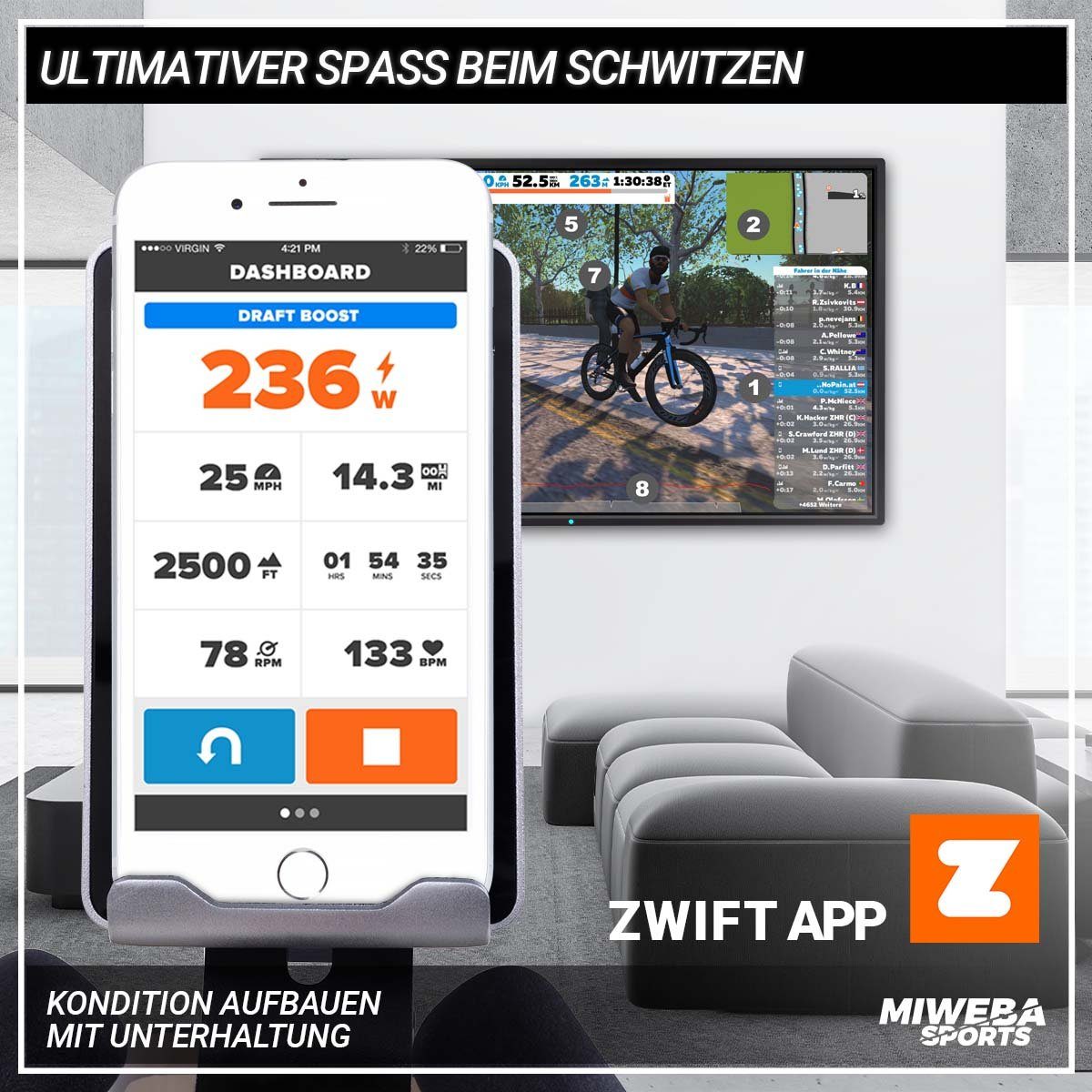 Miweba Sports Speedbike Profi Speedbike MS700 inkl. Flaschenhalter - 20 Kg Schwungmasse (Sportgeräte für zu hause, Heimtrainer Fahrrad, Trimmrad, Fahrradtrainer, Fitness Rennrad Training, Cardio, Indoor Cycle, Sport, Ganzkörpertraining, 3-tlg., Zwift