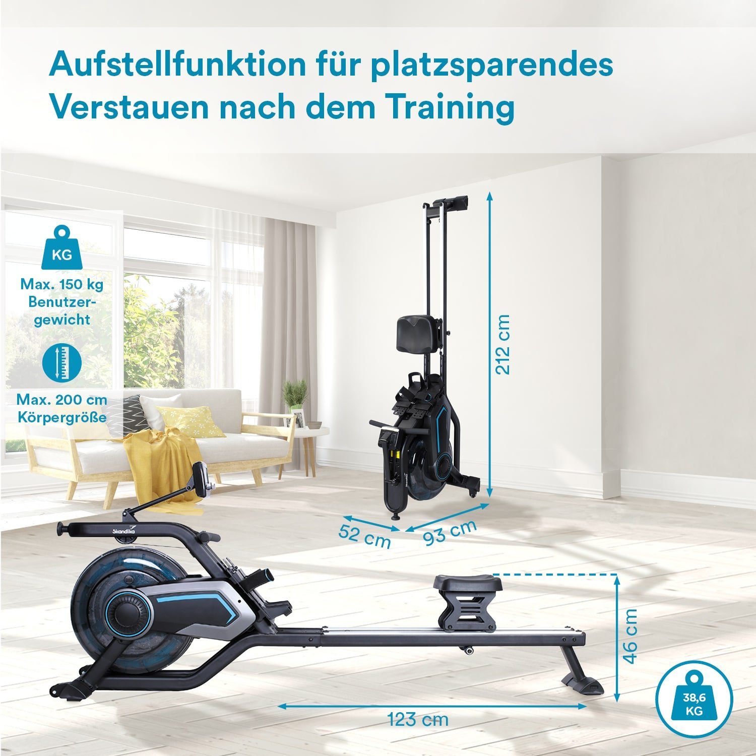 Skandika Rudergerät Nemo V (schwarz), Wasser Rudergerät für Zuhause, mit Wasserwiderstand
