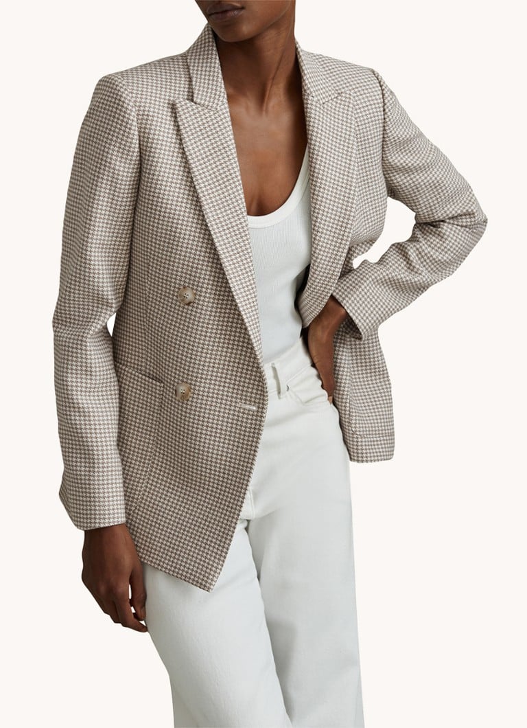 Blazer doppiobretto Ella di Reiss en misto lana pied de poule cu aplicație de borla.