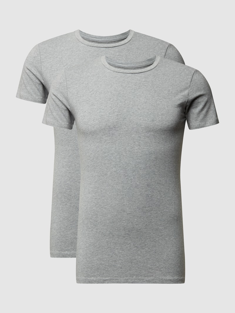 T-Shirt mit Stretch-Anteil im 2er-Pack Modell 'Cadan' in mittelgrau meliert