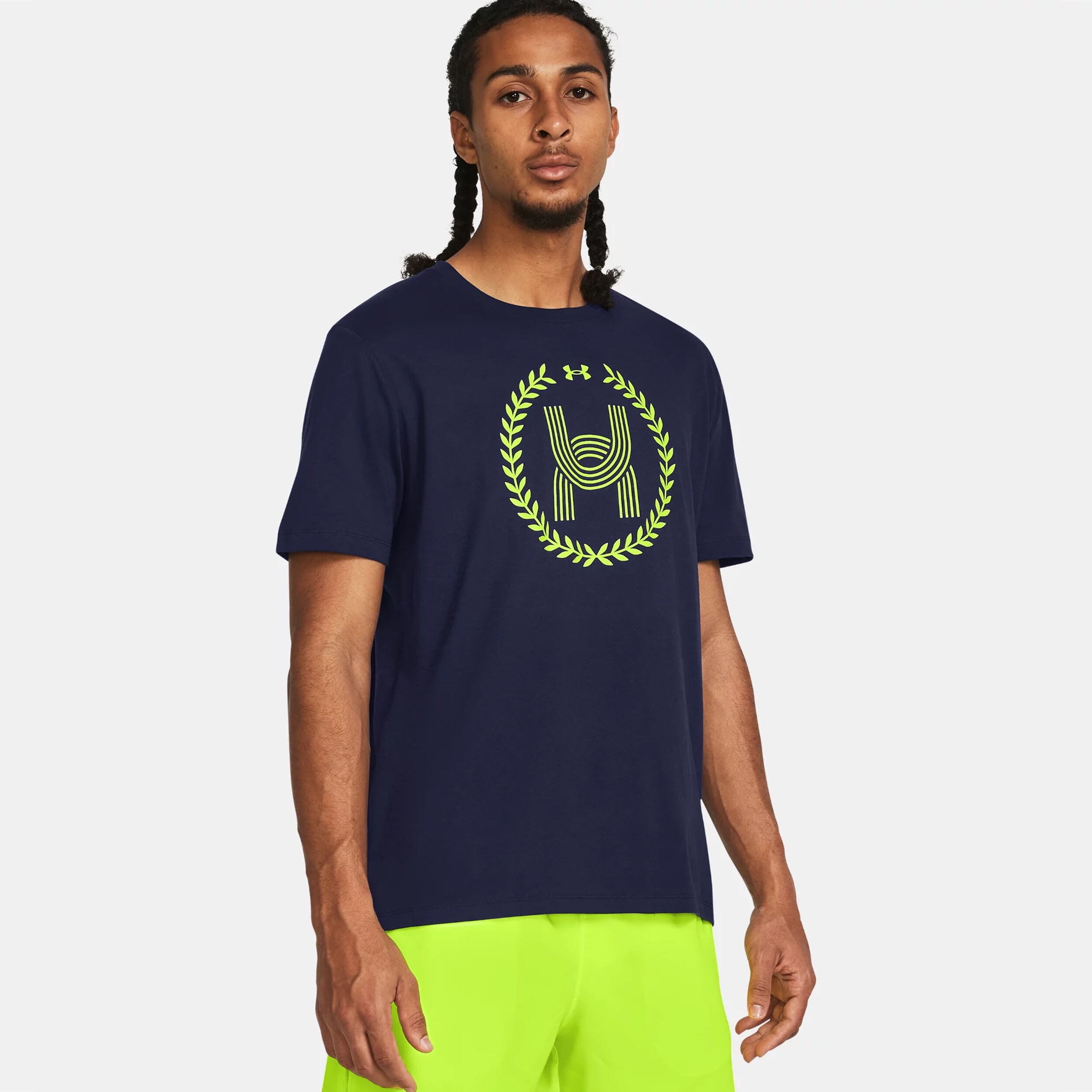 Run Everywhere Wreath SS Laufshirt Herren - Dunkelblau, Neongelb