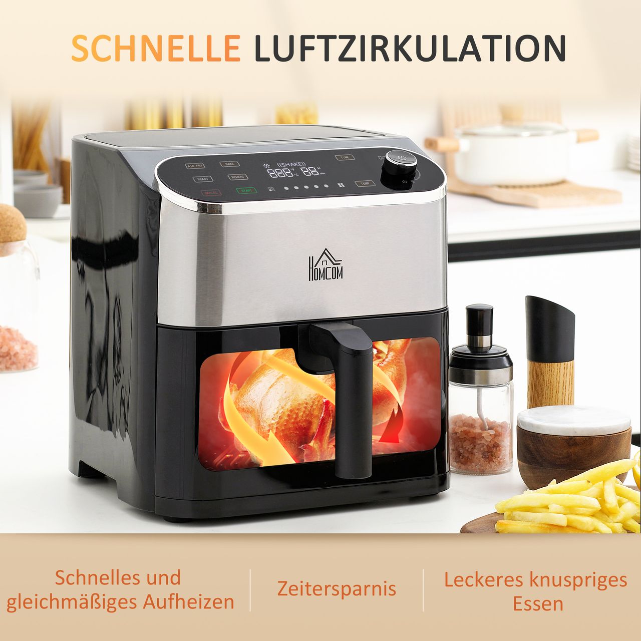 HOMCOM 4 in 1 Design Heißluftfritteuse 6,5 L 1350 W mit Digitalem Screen