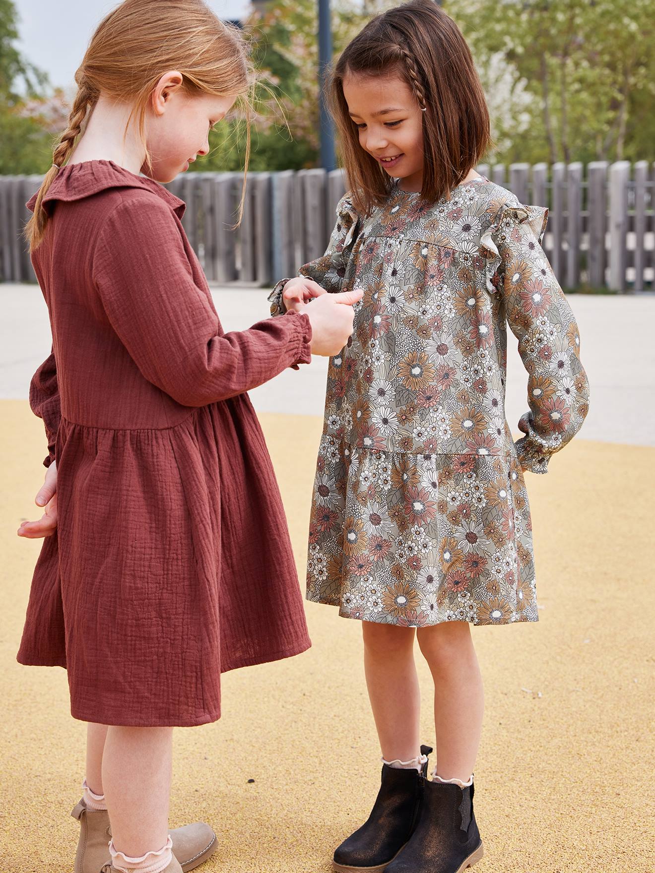 Robe imprimée fleurs manches volantées fille bleu nuit