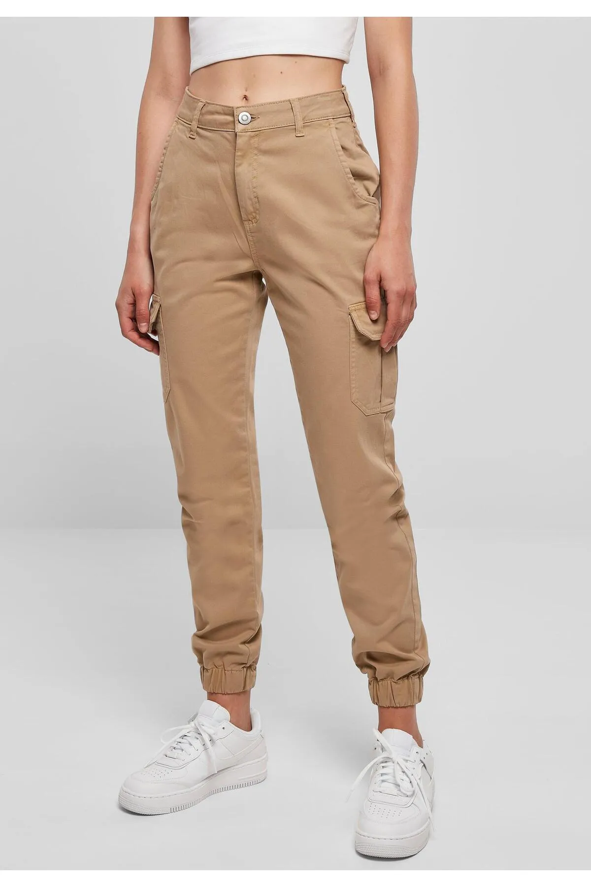 Urban Classics  Damen Cargohose mit hoher Taille für Damen