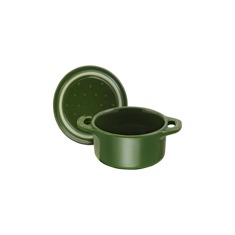 Mini Cocotte 10 cm, rund, Basilikum-Grün, Keramik
