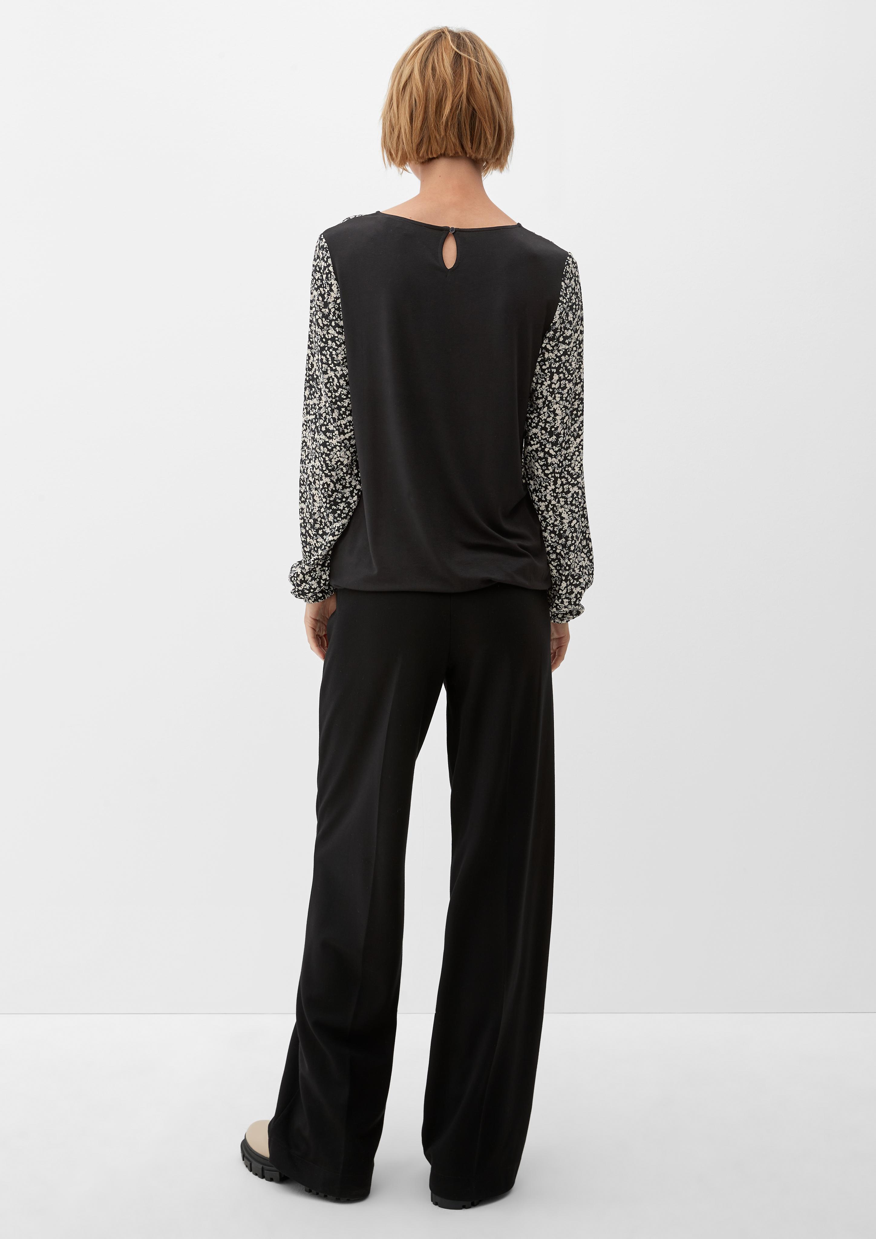 Blusenshirt im Materialmix mit Print  2122526-99A2