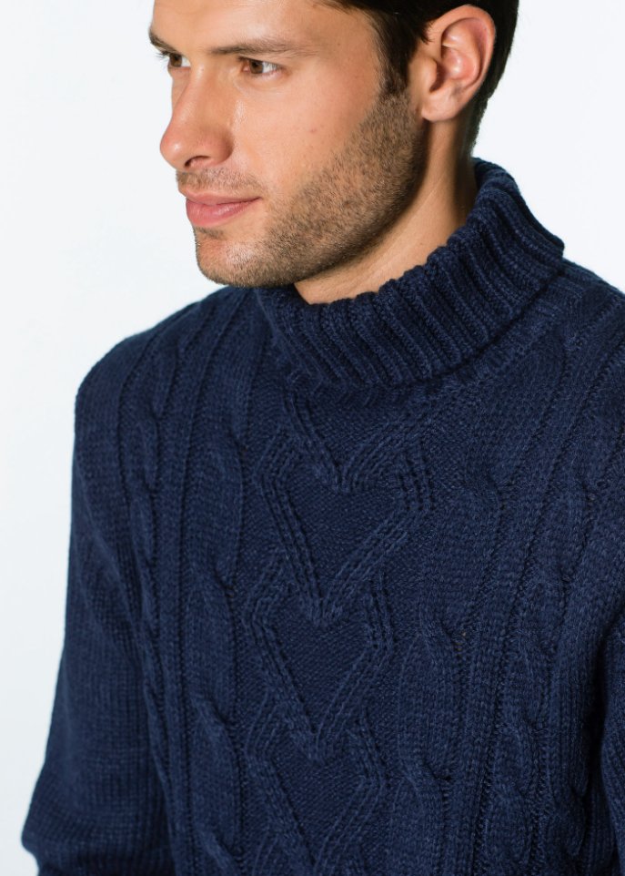 Rollkragenpullover mit Zopfmuster