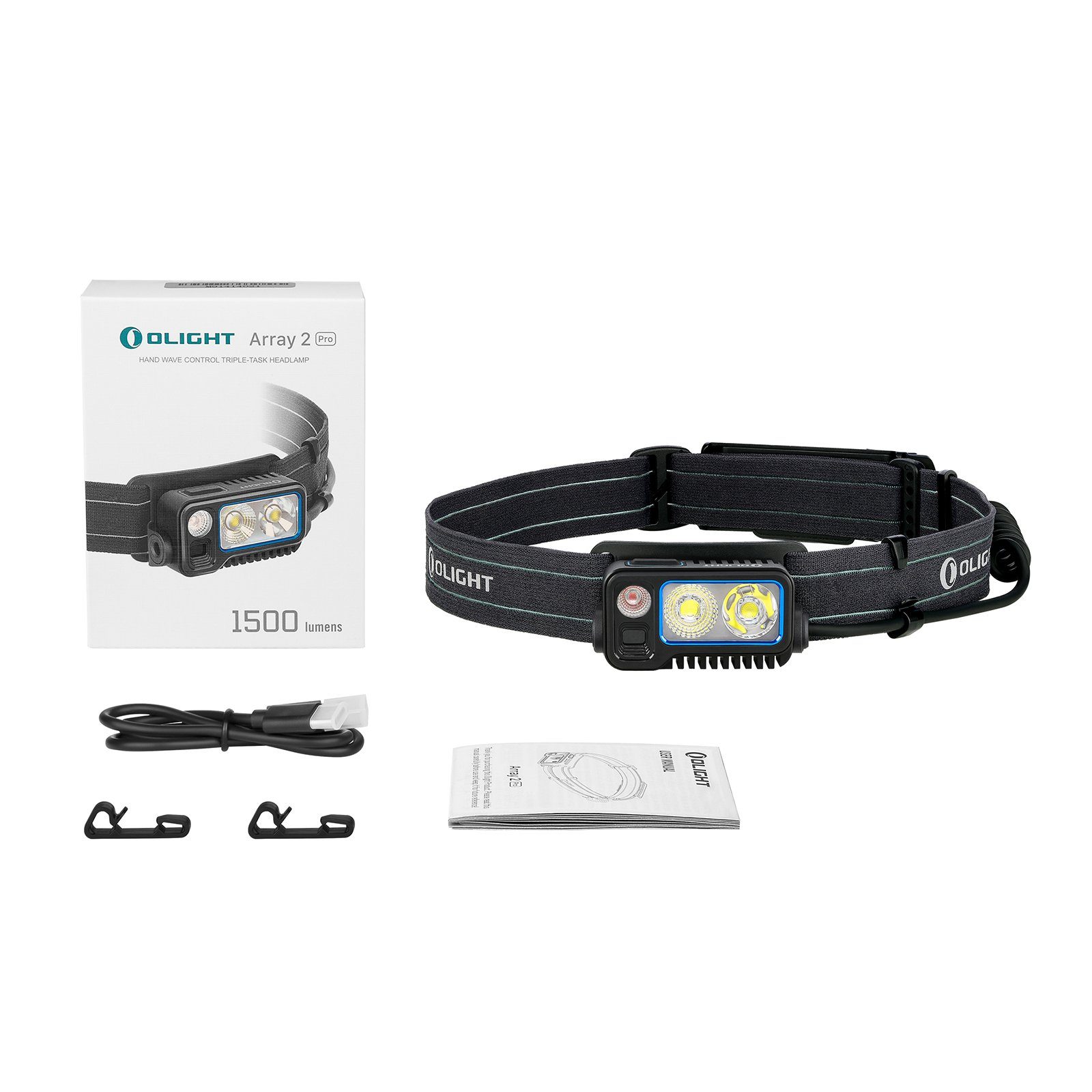 OLIGHT LED Taschenlampe Olight Array 2 Pro leistungsstarke Stirnlampe IPX4, mit Rotlicht 60° verstellbar Stirnlampe mit 2 Kontrollsystem SOS-Modi