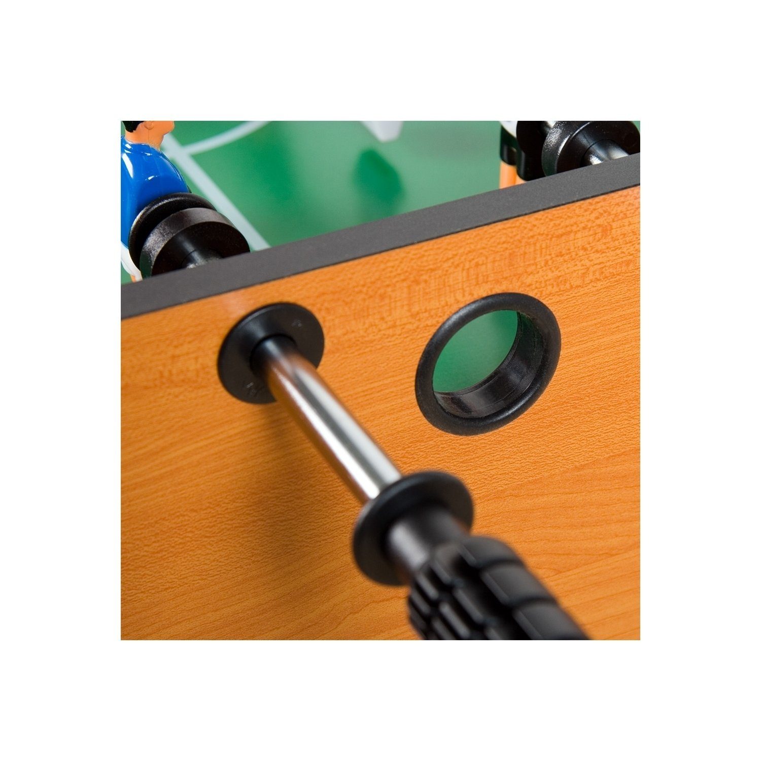 GAMES PLANET Kickertisch Tischfussball „Manchester“ Buche inkl. Zubehör Set, höhenverstellbare Füße, nahtlos hochgezogene Spielfeldecken, Tischkicker, Kicker, Kickertisch