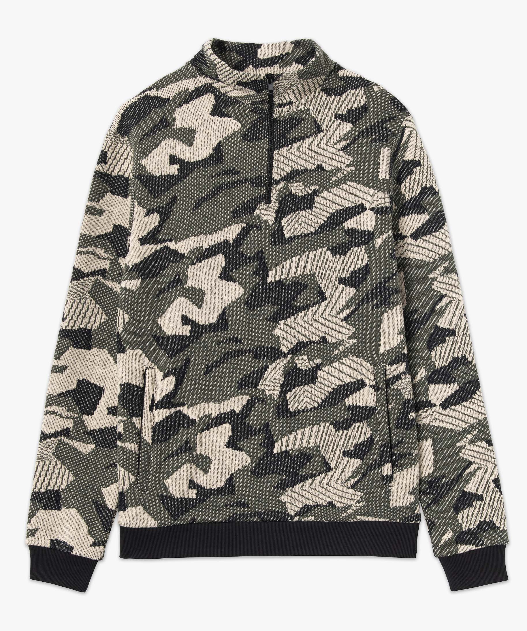 Sweat homme à motif camouflage avec col zippé kaki | GEMO