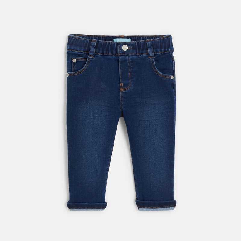 Jean enfilable taille élastique bleu bébé garçon
