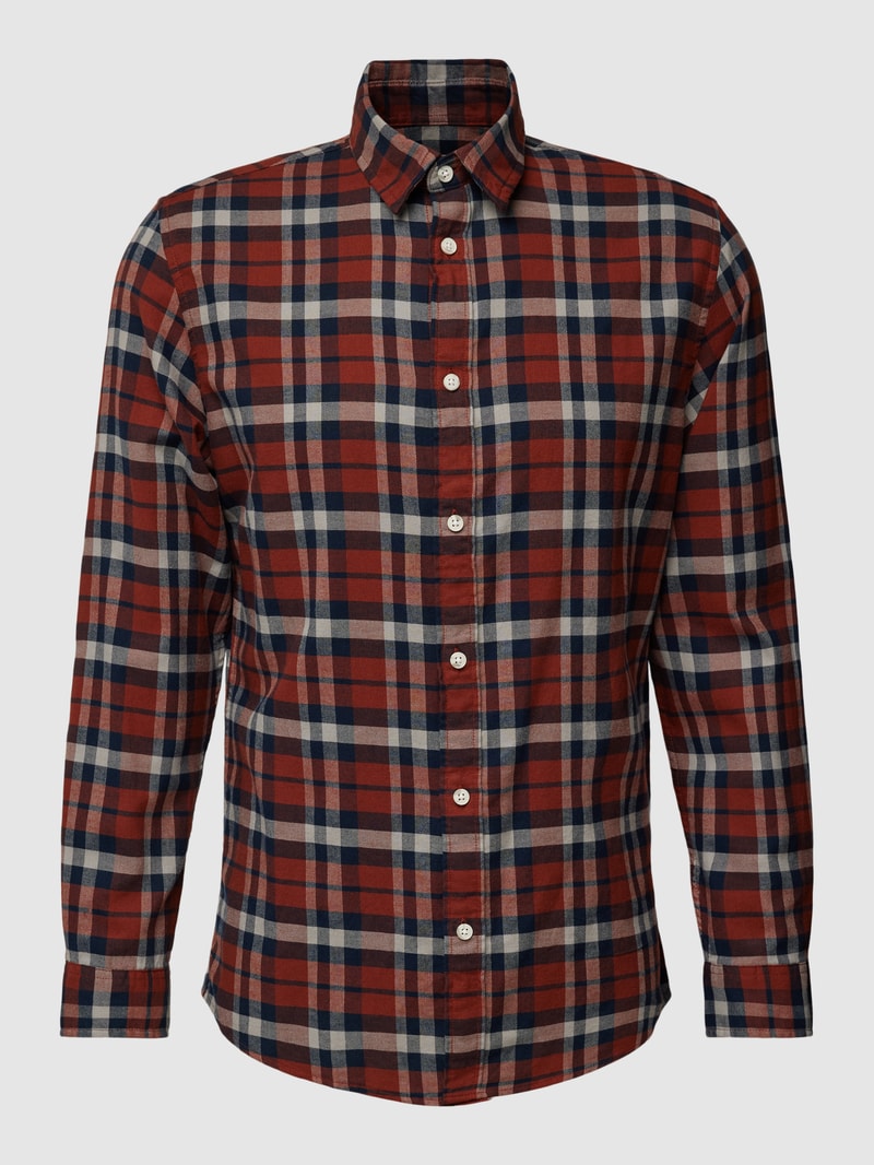 Slim Fit Flanellhemd mit Tartan-Karo in rostrot