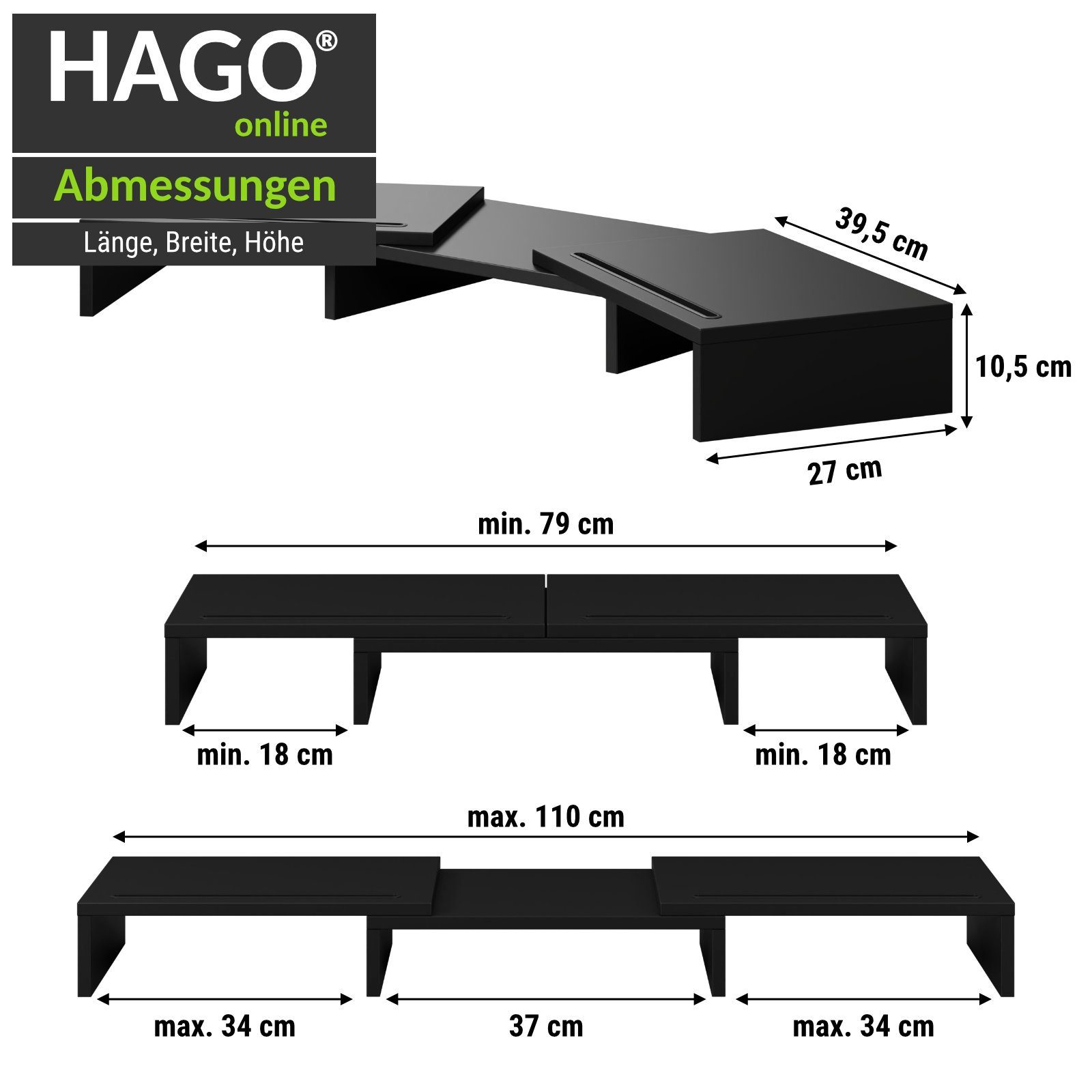 HAGO Schreibtischaufsatz 3-tlg. Monitorständer Auflage Unterbau Set Tischhalterung drehbar