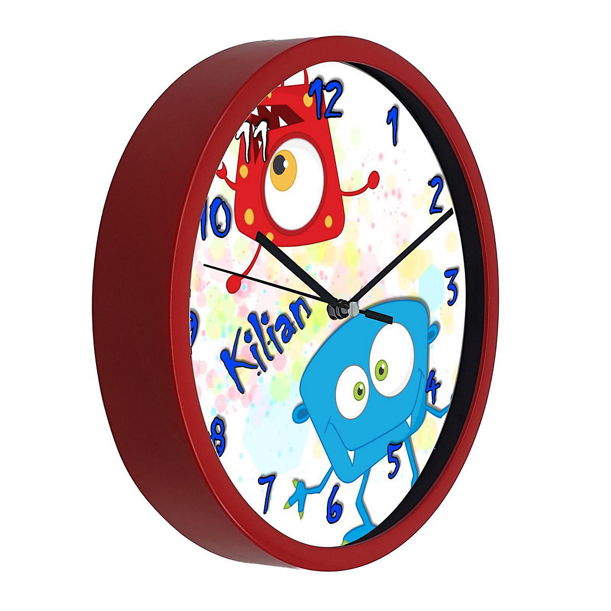 Kinder Wanduhr personalisiert mit Name Monster Farbkleks