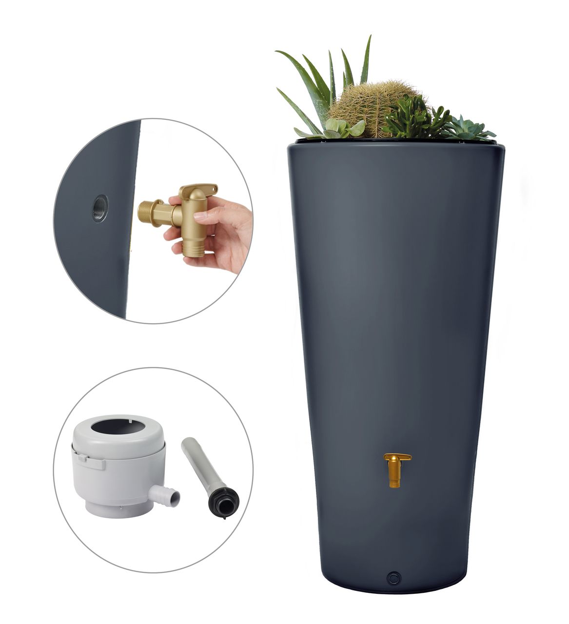 4rain VASO 2in1 Regenspeicher 220 L graphite grey inkl. Anschlussset und Auslaufhahn
