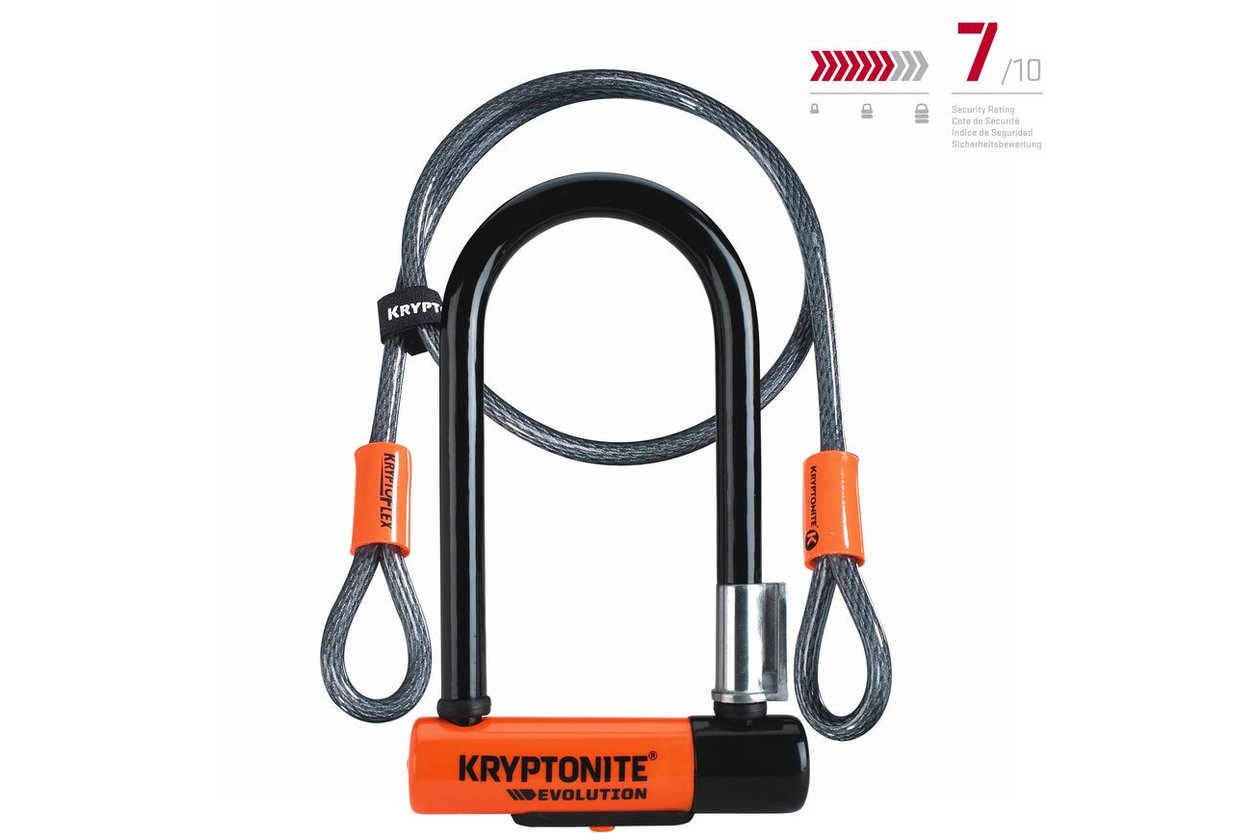 Kryptonite Evolution Mini-7 Bu00fcgelschloss + KryptoFlex Schlaufenkabel