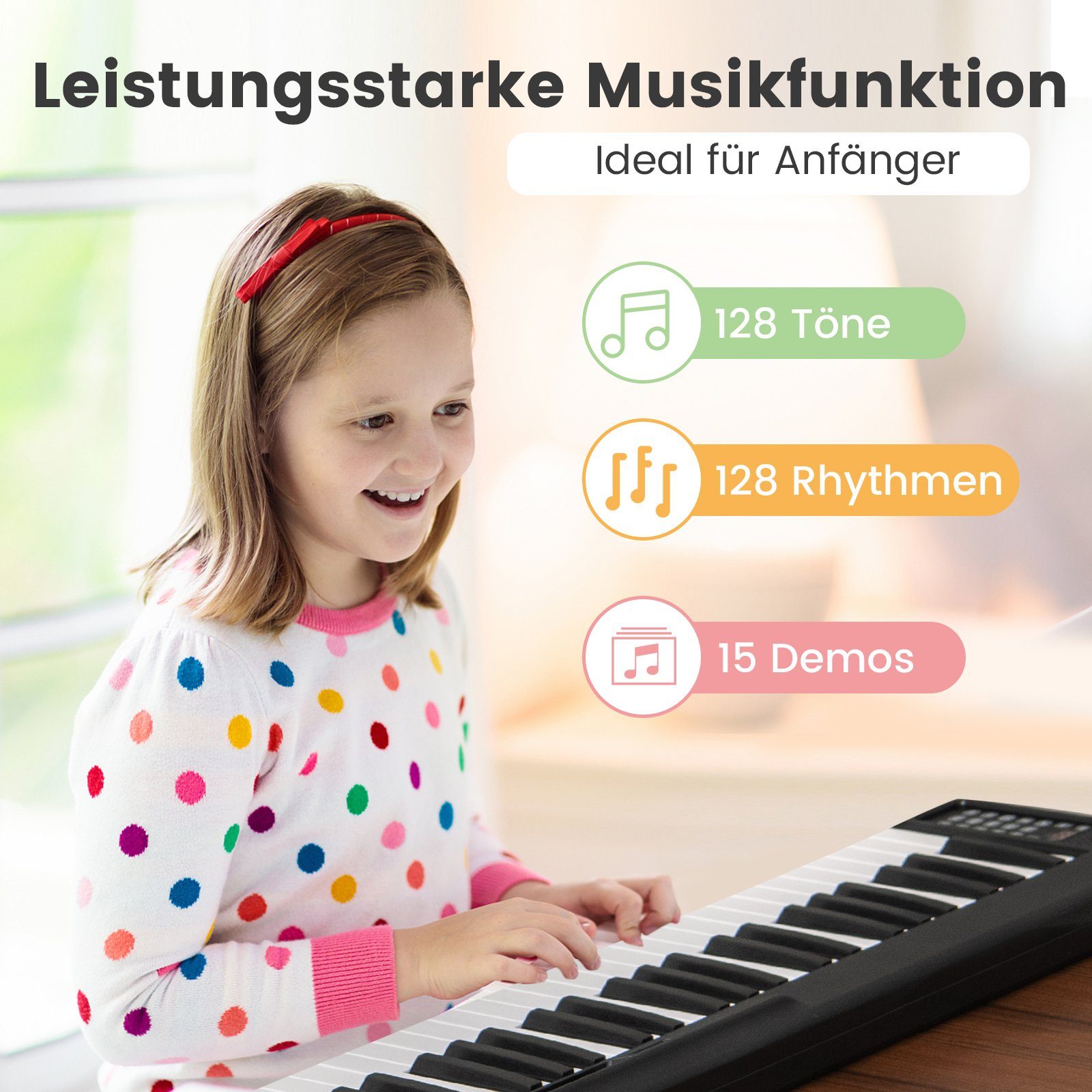 COSTWAY Home Keyboard, faltbar, 88 Tastatur, Bluetooth, mit Tragetasche