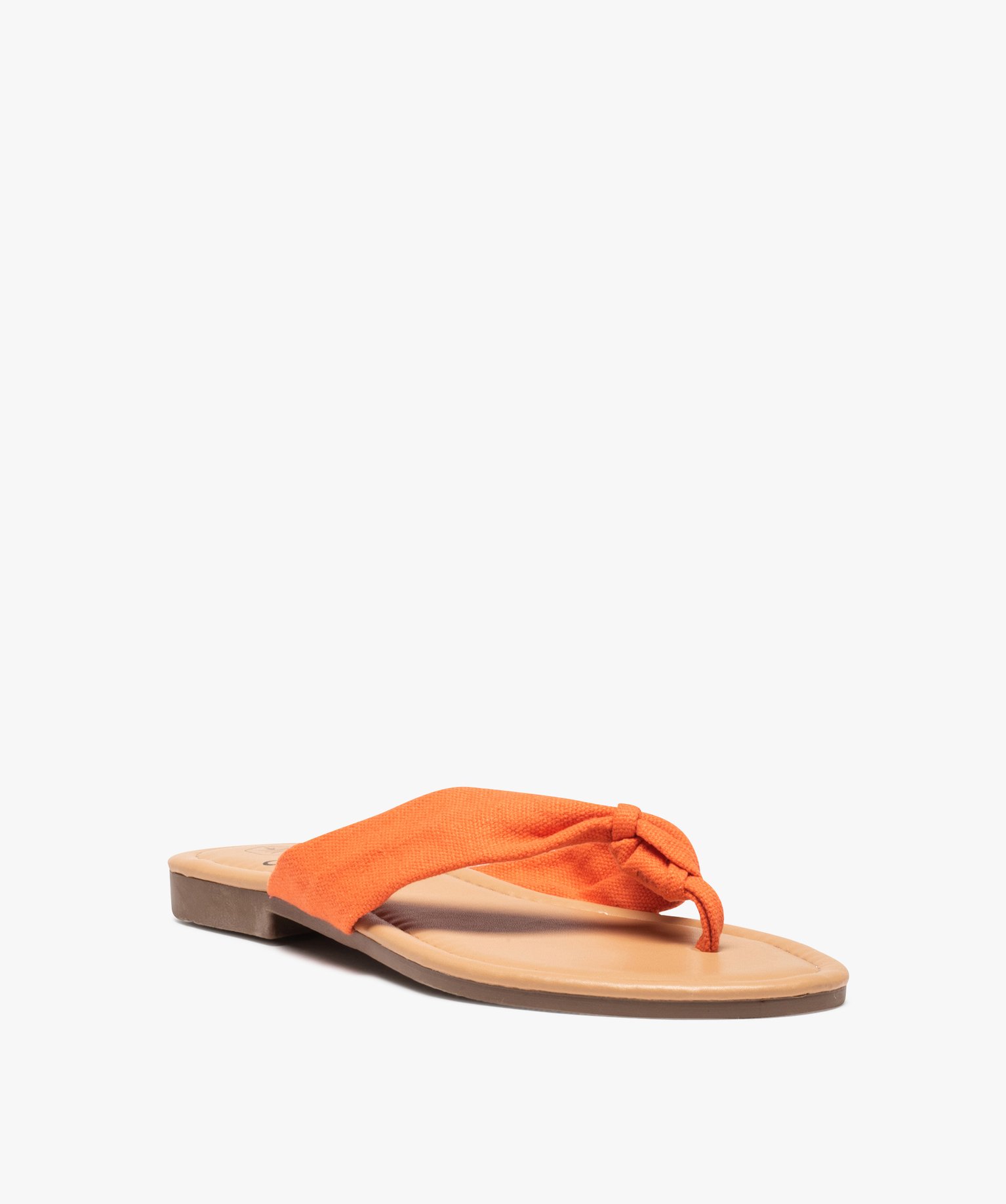 Tongs femme à talon plat et bride en toile drapée orange | GEMO
