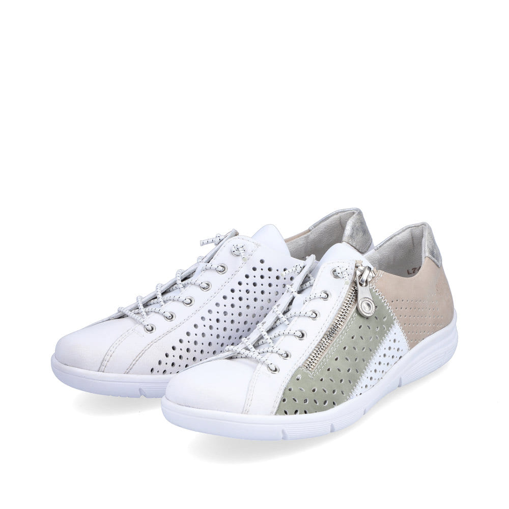 Rieker Damen Slipper perlweiß-mintgrün-beige